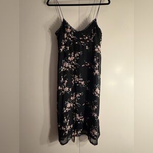 Zara Black Floral Slip Dress with Pink Blossom Print
